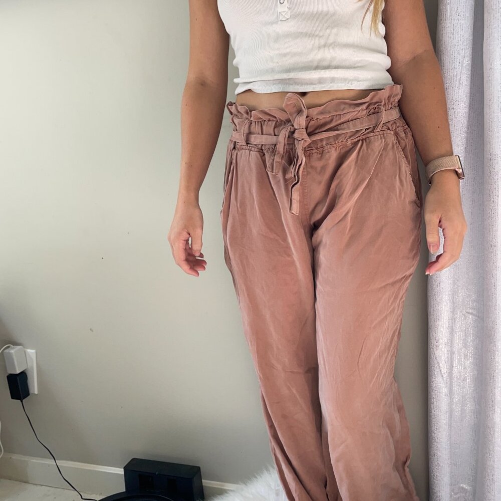 Cute boho brown/pink flowy tie pants
